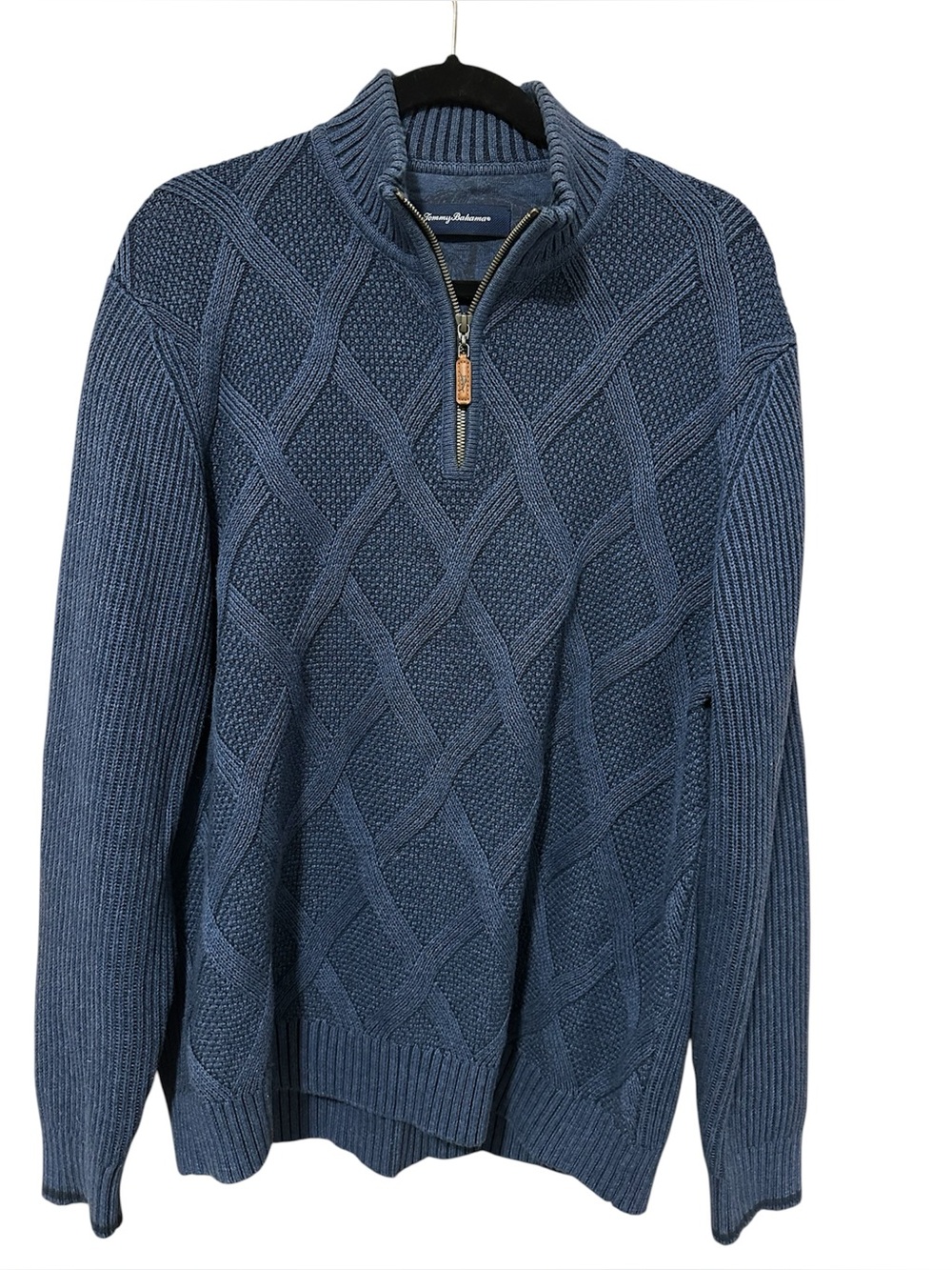 Tommy Bahama Men's Cotton Quarter-Zip Cable Knit Sweater - Dusty Blue - Large - Picture 6 of 6